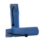 Front view of the Dog and Field DF Ultra Light Marking Dummy in blue. Shows the full 1lb dummy profile and canvas construction. Available at Kirkbourne Spaniels as a gundog training progression dummy weighing just 185g.