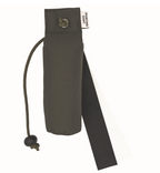 The Sporting Saint flinger / Streamer Dummy in dark olive with detachable black and white streamer attached. Mid-sized 250g handcrafted UK gundog training dummy. Low visibility in grass and cover to encourage hunting and scenting. Long rope and toggle included.