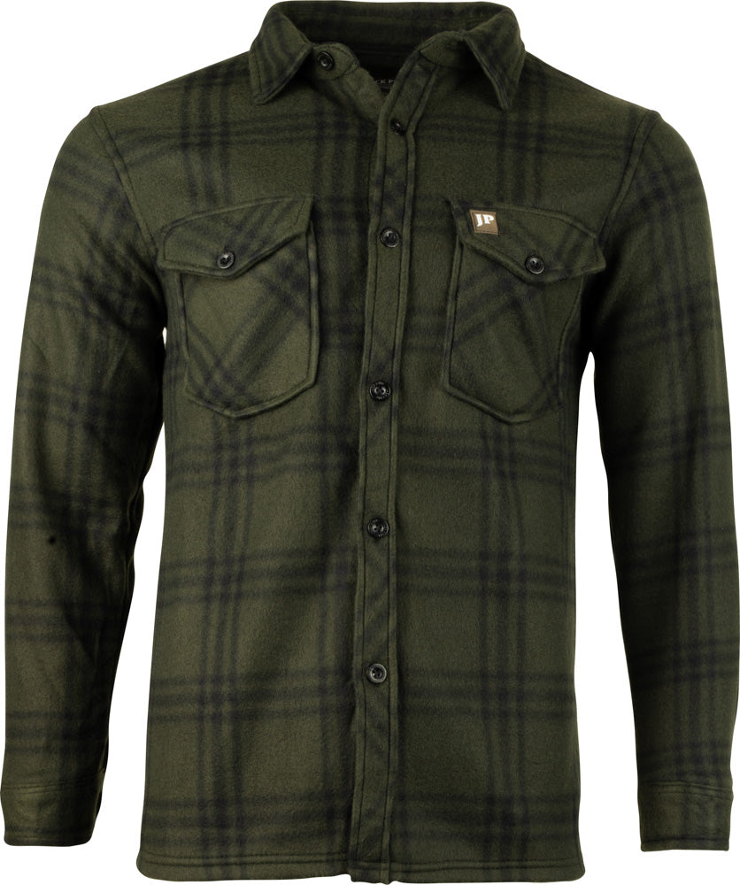 Jack Pyke polar fleece shirt in green check - classic button-down fastening, two chest button pockets and button cuffs, relaxed fit for shooting and country wear