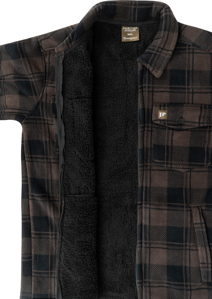 Deep pile fleece lining interior detail on Jack Pyke Tundra Shirt, genuine warmth for cold mornings