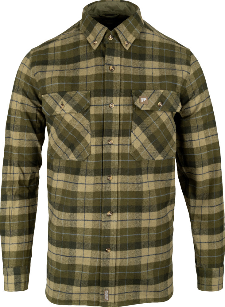 Jack Pyke mens Bleasdale heavy flannel shirt in green check - button-down collar, two chest pockets and button-adjustable cuffs, country shirt sizes S–3XL
