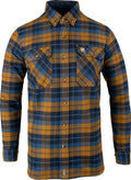 Jack Pyke mens Bleasdale heavy flannel shirt in navy russet check - button-down collar, two chest pockets and button-adjustable cuffs, country shirt sizes S–2XL