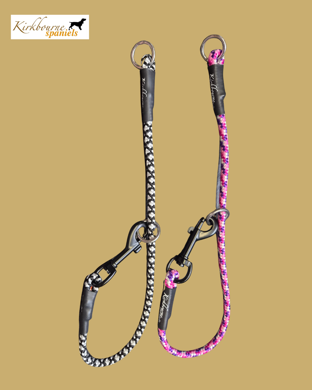 Kirkbourne Spaniels KB Control Collar - 6mm PPM braided rope in 40+ colourways, quick release clip, welded stainless steel O-rings. Personalised working dog control collar handmade to order in Yorkshire.
