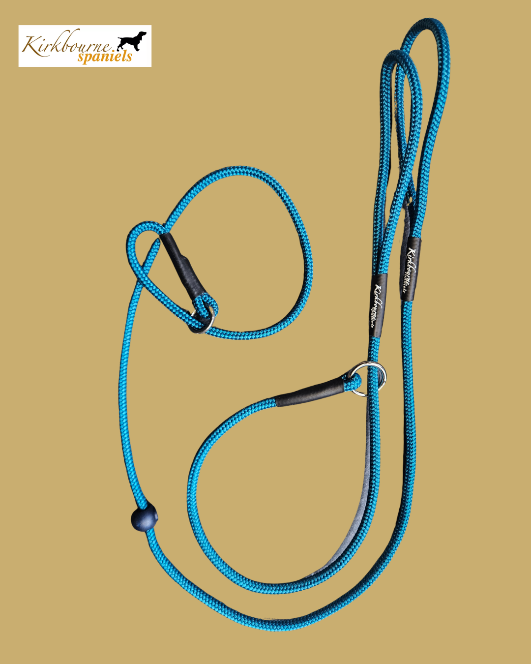 Kirkbourne Spaniels KB Heel Slip Lead and 110cm Slip Lead pair laid flat - original gundog lead design by Darren Kirk, UK Gundog Trainer of the Year. Handmade training lead set in Yorkshire. 60cm and 110cm.