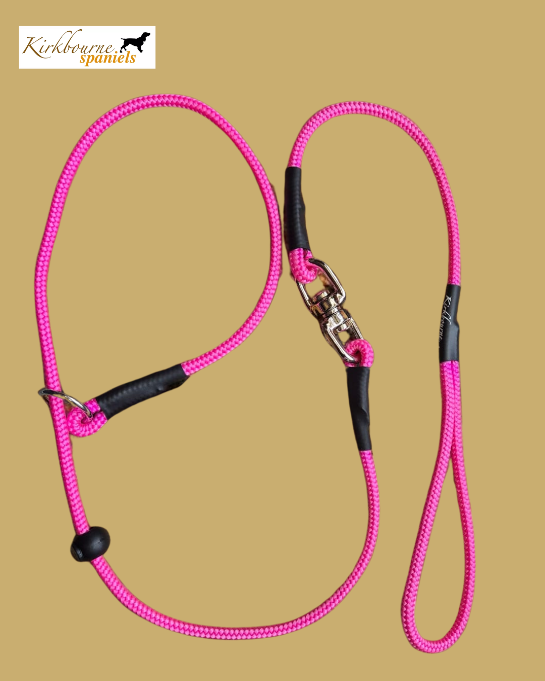 Kirkbourne Spaniels KB Jive slip lead laid flat - 6mm PPM braided rope with marine-grade mid-lead swivel. Original anti-twist gundog slip lead, handmade in Yorkshire by Kirkbourne Spaniels.