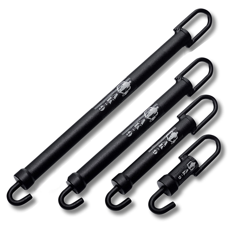 AK-9 Vent Locks in all four sizes - 2in, 5in, 8in and 12in - laid side by side on white background