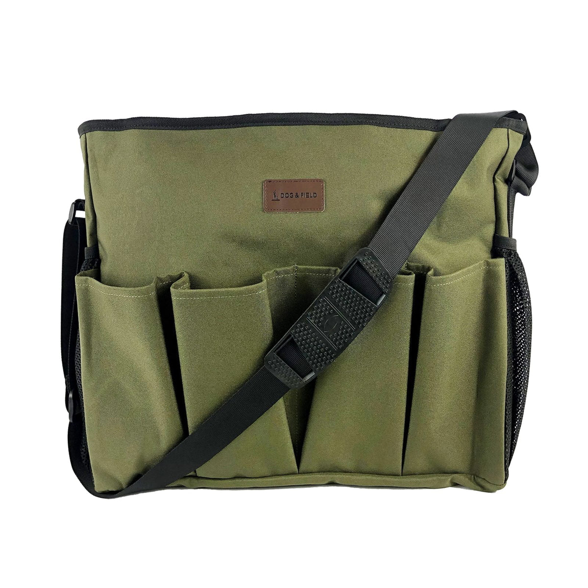 Dog and Field Maxxi Dummy Bag front view - largest capacity dummy bag on the market with 8 external pockets zip fastening top and internal storage for up to 20 1lb dummies during gundog training and trialling