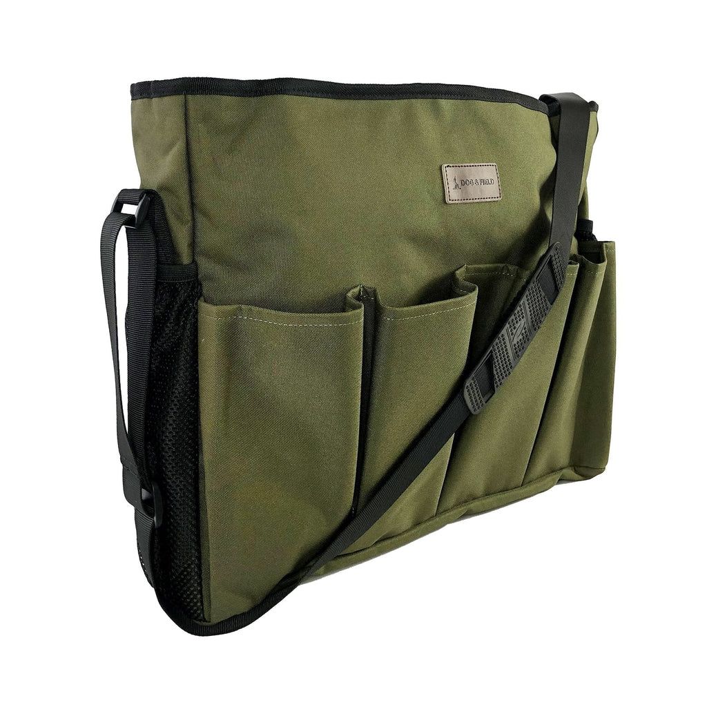 Dog and Field Maxxi Dummy Bag side view - durable canvas 50cm x 35cm gundog training dummy bag with adjustable shoulder strap and shoulder pad holding up to 20 1lb dummies for training sessions and field work