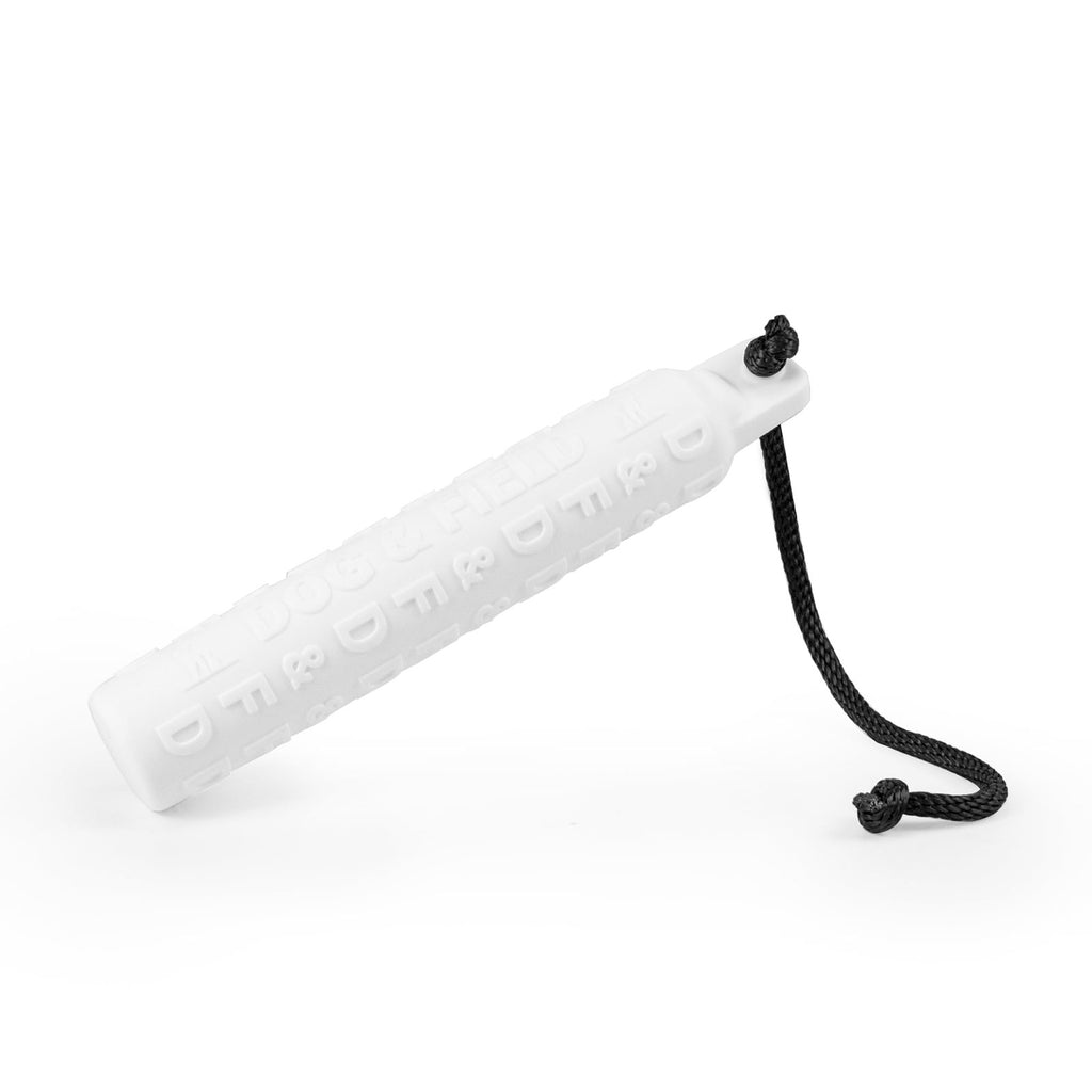 Dog & Field B-LINE bumper in white - 30cm non-slip textured grip gundog training dummy with long throw rope