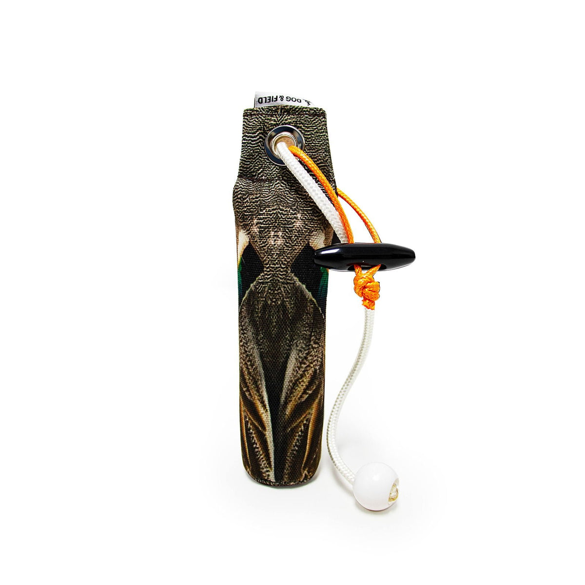 Dog & Field Original Clone 100g teal dummy standing - HD feather print compact 100g canvas dummy with long and short throw toggle for gundog retrieve training