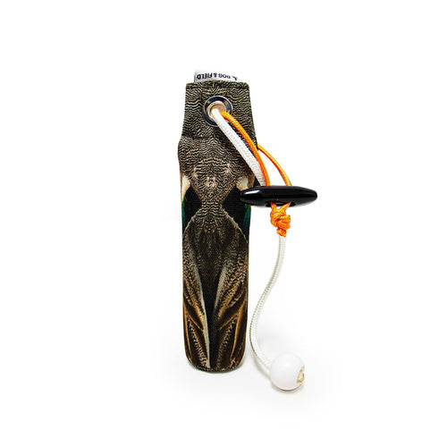 Dog & Field Original Clone 100g teal dummy standing - HD feather print compact 100g canvas dummy with long and short throw toggle for gundog retrieve training