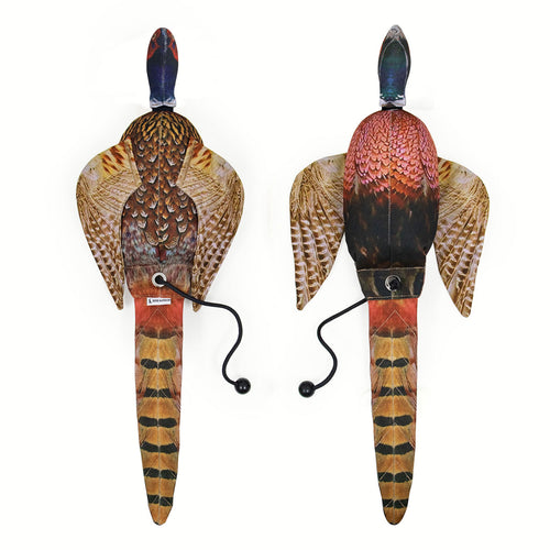 Dog & Field Original Clone cock pheasant dead bird dummy front and back comparison - deep detail immersion ultra-HD feather print both sides with lifelike head wings and tail for shooting day retrieve training