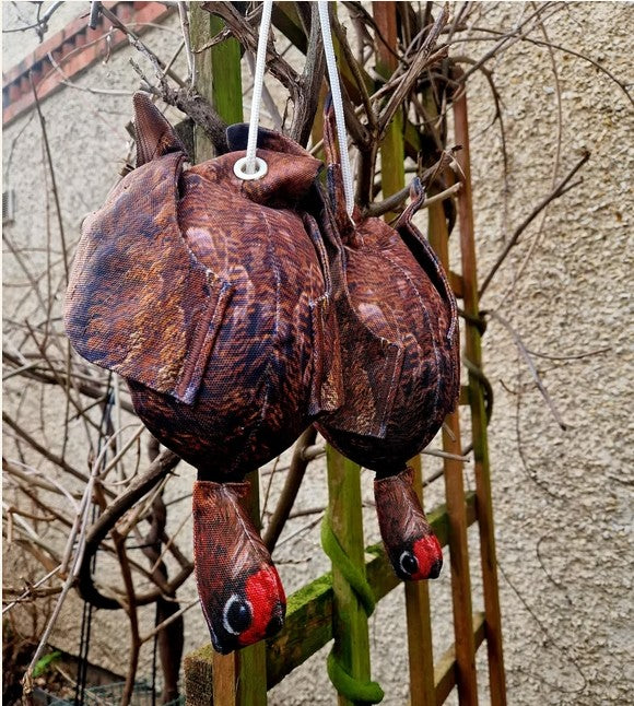 Brace of Dog & Field Original Clone grouse dead bird dummies hanging - realistic full body grouse dummies with head wings and tail for training gundogs to pick up carry and deliver correctly on grouse shooting days