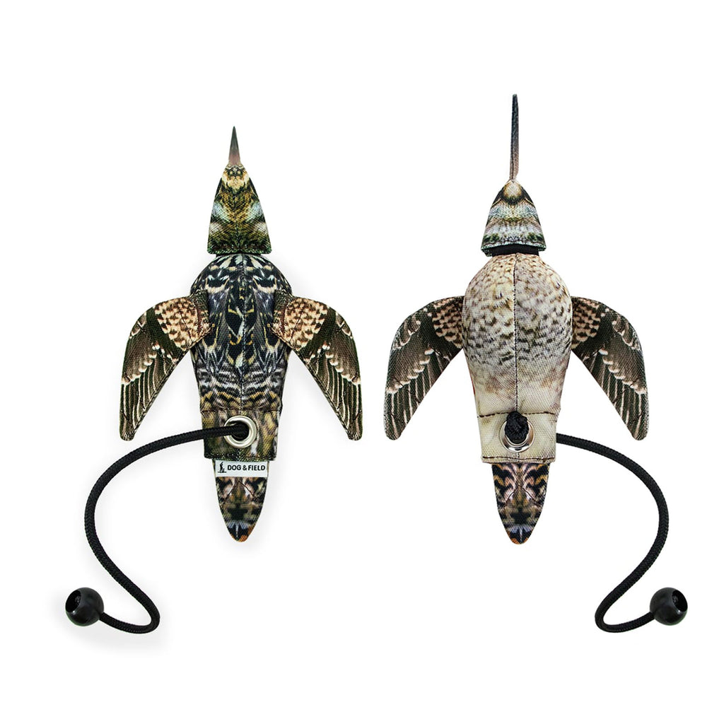 Dog & Field Original Clone snipe dead bird dummy back and bottom comparison - ultra-HD feather print both sides with head wings and tail stimulating gundog sight smell and touch for field retrieve training