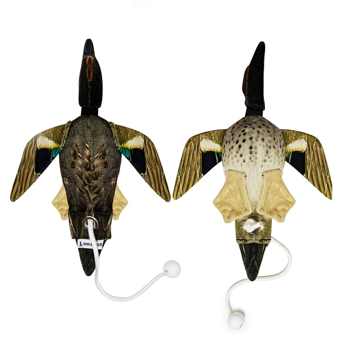 Dog & Field Original Clone teal dead bird dummy top and underside comparison - ultra-HD feather print both sides with head wings and tail to stimulate gundog sight smell and touch for field retrieve training