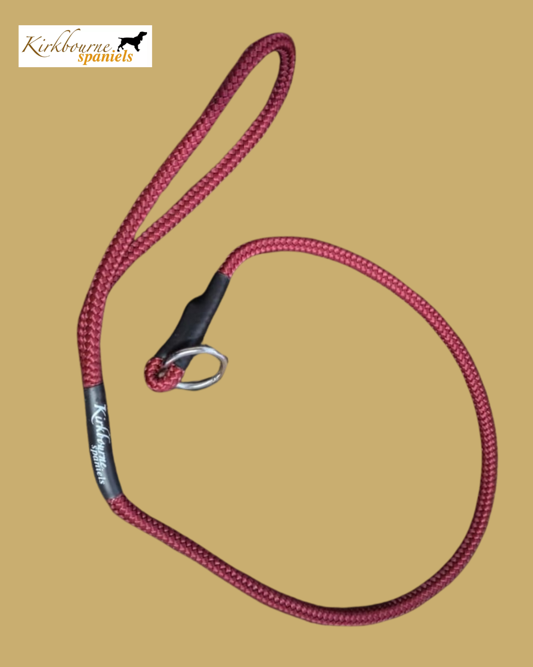 Kirkbourne Spaniels handmade heel slip lead laid flat - 6mm PPM braided rope, marine-grade swivel, no metal clips. Made in Yorkshire for gundog heel training.