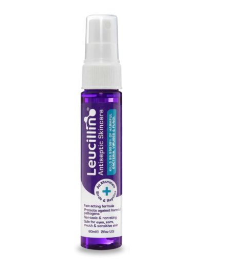 Leucillin antiseptic skincare 60ml travel spray bottle - Kirkbourne Spaniels pick for game bags jacket pockets and field kits Hypochlorous acid HOCl formula safe for dogs and handlers non-toxic no sting