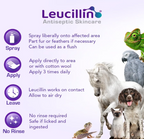 How to use Leucillin antiseptic spray - spray twice to clear nozzle then apply liberally direct to skin or wound for sensitive areas saturate cotton wool and apply gently safe for dogs and handlers
