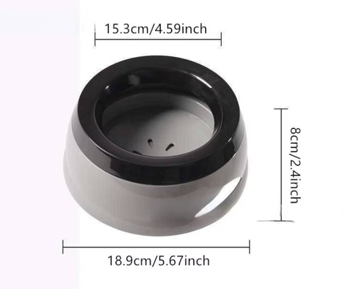 No spill dog water bowl size guide - 15.3 x 18.9 x 8cm PP plastic floating disc bowl available in 4 colours anti-slip base compatible with water canister tap lid for field and vehicle use as stocked at Kirkbourne Spaniels