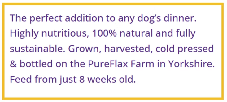 Adding Pureflax working dog oil to food - highly palatable cold-pressed linseed oil drizzled over dry food suitable for all sizes from puppies to large working breeds as used daily at Kirkbourne Spaniels
