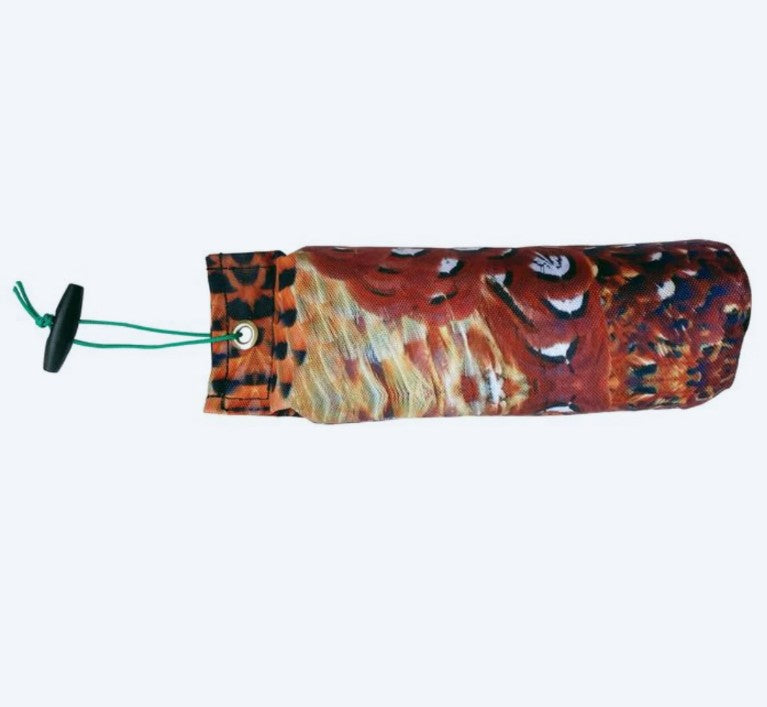 Sporting Saint 1lb FLIGHT cock pheasant canvas dummy - handcrafted UK feather print gundog training dummy with 1lb field weight for realistic retrieve stimulus and progressive marking work