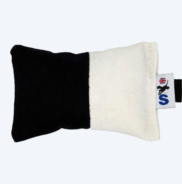 Sporting Saint black and white puppy canvas dummy - 45g high visibility two-tone soft canvas gundog training dummy for first marking exercises and early retrieve foundation work in puppies