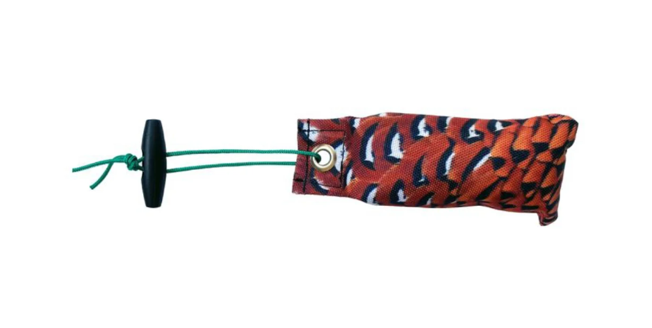 Sporting Saint FLIGHT cock pheasant snipe dummy on its side - compact 120g feather print gundog training dummy with sealed floating interior for realistic nose-led land and water retrieve training